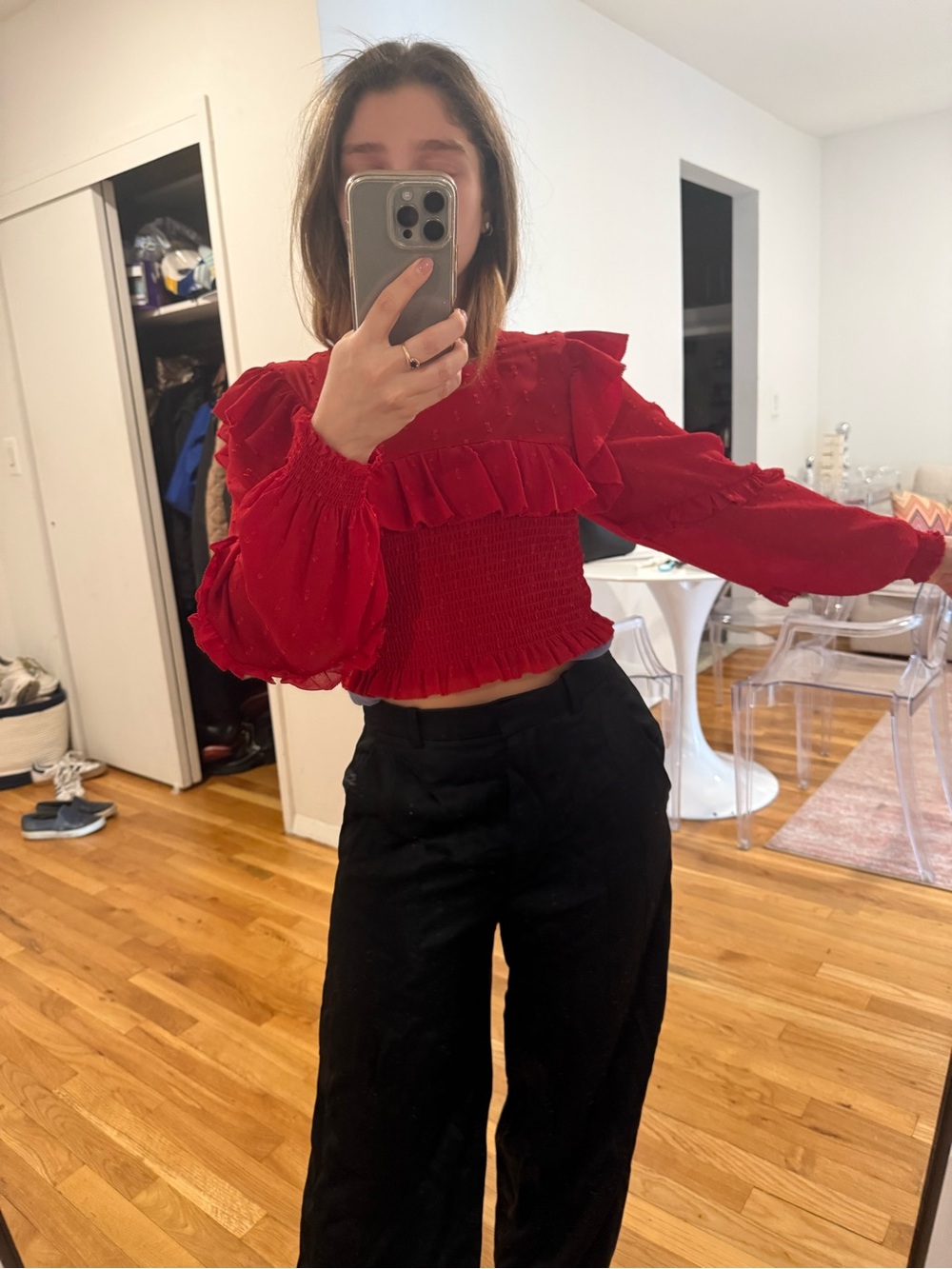 Blue Life Ruffle Crop Blouse